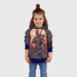 Толстовка-худи детская Дэдпул самурай, цвет: 3D-синий — фото 2