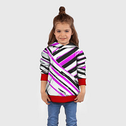 Толстовка-худи детская Розово-чёрные полосы на белом фоне, цвет: 3D-красный — фото 2