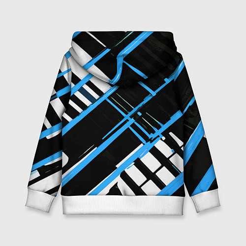 Детская толстовка Сине-белые линии на чёрном фоне / 3D-Белый – фото 2