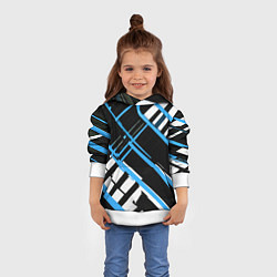 Толстовка-худи детская Сине-белые линии на чёрном фоне, цвет: 3D-белый — фото 2