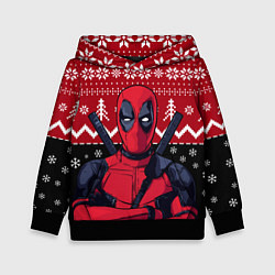 Толстовка-худи детская Дэдпул новогодний узор, цвет: 3D-черный