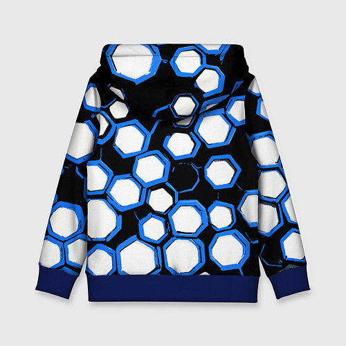 Детская толстовка Бело-синие шестиугольники на чёрном фоне / 3D-Синий – фото 2