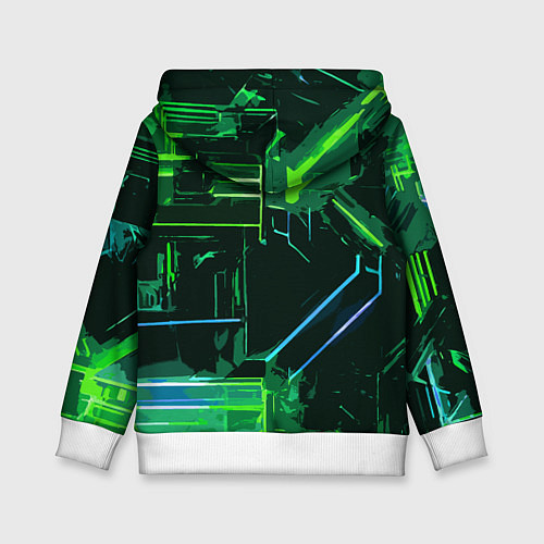 Детская толстовка Зелёно-голубые полосы на чёрном фоне / 3D-Белый – фото 2