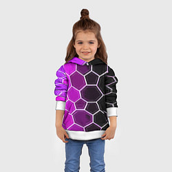 Толстовка-худи детская Белые шестиугольники на чёрно-фиолетовом фоне, цвет: 3D-белый — фото 2