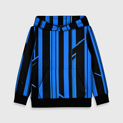 Толстовка-худи детская Толстые синие полосы на чёрном фоне, цвет: 3D-черный