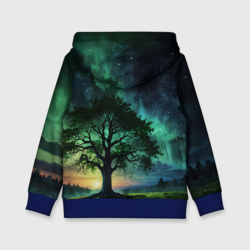 Детская толстовка Дерево под северным сиянием / 3D-Синий – фото 2