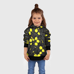 Толстовка-худи детская Жёлто-серые шестиугольники на чёрном фоне, цвет: 3D-черный — фото 2