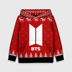Толстовка-худи детская Новогодний BTS с оленями, цвет: 3D-черный
