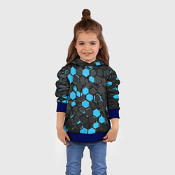 Толстовка-худи детская Сине-серые шестиугольники на чёрном фоне, цвет: 3D-синий — фото 2