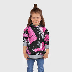 Толстовка-худи детская Чёрные линии на чёрно-розовом фоне, цвет: 3D-меланж — фото 2