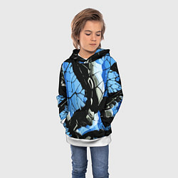 Толстовка-худи детская Чёрные линии на чёрно-синем фоне, цвет: 3D-белый — фото 2