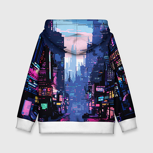 Детская толстовка Киберпанк город розовый / 3D-Белый – фото 2
