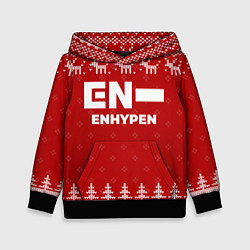 Толстовка-худи детская Новогодний Enhypen с оленями, цвет: 3D-черный