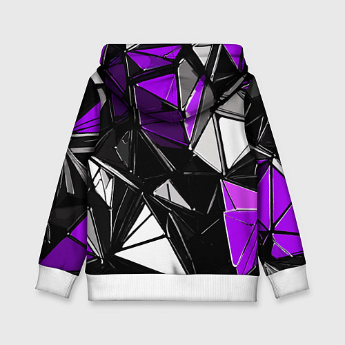Детская толстовка Фиолетово-белые рельефные треугольники на чёрном ф / 3D-Белый – фото 2