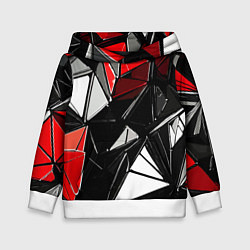Толстовка-худи детская Красно-белые рельефные треугольники на чёрном фоне, цвет: 3D-белый