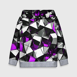 Толстовка-худи детская Фиолетово-белые рельефные треугольники на чёрном ф, цвет: 3D-меланж