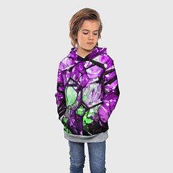 Толстовка-худи детская Чёрно-зелёная абстракция на фиолетовом фоне, цвет: 3D-меланж — фото 2