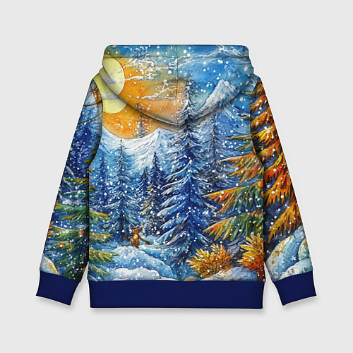Детская толстовка Новогодние елки в лесу масляные краски / 3D-Синий – фото 2