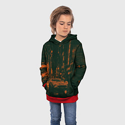 Толстовка-худи детская Спорткар в оранжево-зелёных тенях, цвет: 3D-красный — фото 2