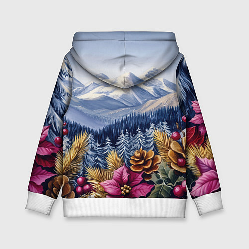 Детская толстовка Новогодний горный пейзаж с цветами / 3D-Белый – фото 2