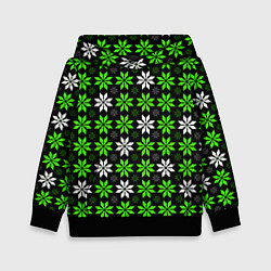 Толстовка-худи детская Бело-зелёные звёзды на чёрном фоне, цвет: 3D-черный