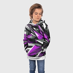 Толстовка-худи детская Чёрно-фиолетово-белая абстракция, цвет: 3D-белый — фото 2
