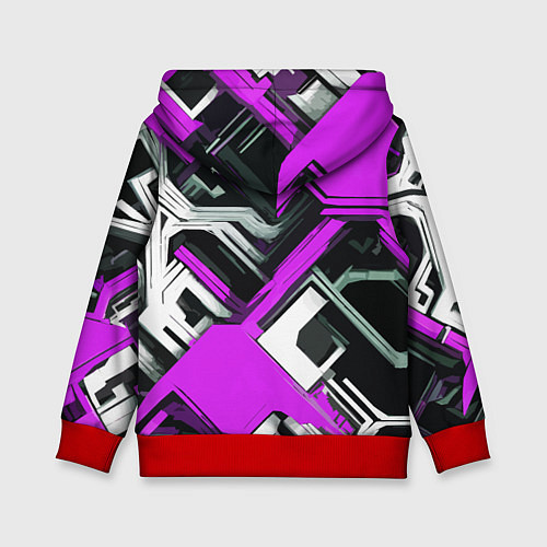 Детская толстовка Бело-фиолетовый техно паттерн на чёрном фоне / 3D-Красный – фото 2
