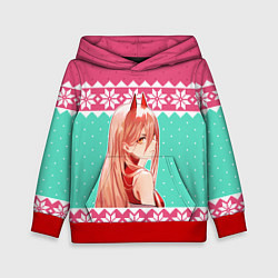 Толстовка-худи детская Новогодний свитер Пауэр из Человек-бензопила, цвет: 3D-красный