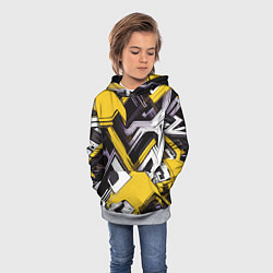 Толстовка-худи детская Бело-жёлтый техно паттерн на чёрном фоне, цвет: 3D-меланж — фото 2