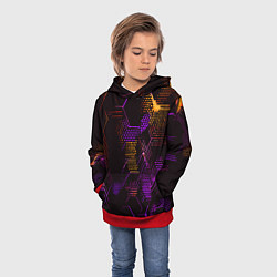 Толстовка-худи детская Жёлто-фиолетовые точки и линии на чёрном фоне, цвет: 3D-красный — фото 2