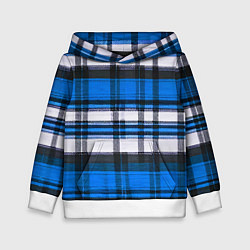 Толстовка-худи детская Сине-белая ткань в клетку, цвет: 3D-белый