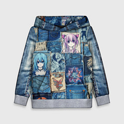 Толстовка-худи детская Пэчворк с аниме персонажами, цвет: 3D-меланж