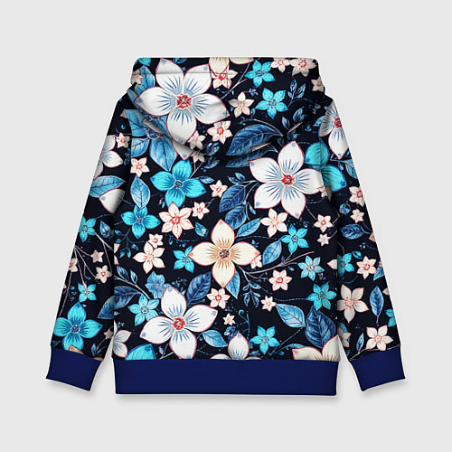 Детская толстовка Сине-белые цветы на чёрном фоне / 3D-Синий – фото 2