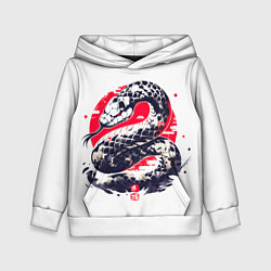 Толстовка-худи детская Змея и иероглифы, цвет: 3D-белый