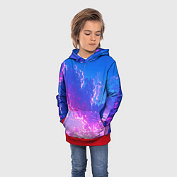 Толстовка-худи детская Розовые тучи на голубом небе киберпанк, цвет: 3D-красный — фото 2