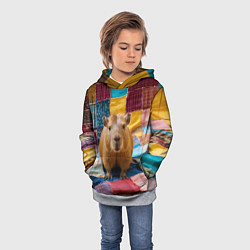 Толстовка-худи детская Капибара и пэчворк, цвет: 3D-меланж — фото 2