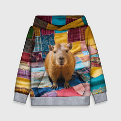 Толстовка-худи детская Капибара и пэчворк, цвет: 3D-меланж
