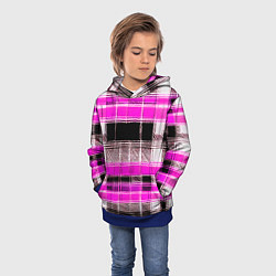 Толстовка-худи детская Белые полосы на чёрно-розовом фоне, цвет: 3D-синий — фото 2