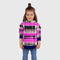 Толстовка-худи детская Белые полосы на чёрно-розовом фоне, цвет: 3D-синий — фото 2