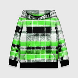 Толстовка-худи детская Белые полосы на чёрно-зелёном фоне, цвет: 3D-черный