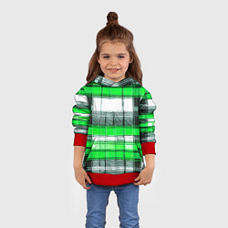Толстовка-худи детская Чёрные полосы на зелёном-белом фоне, цвет: 3D-красный — фото 2