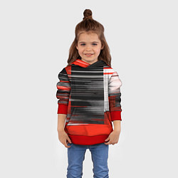 Толстовка-худи детская Белые вертикальные полосы на чёрно-красном фоне, цвет: 3D-красный — фото 2