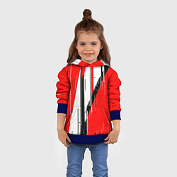 Толстовка-худи детская Чёрно-белые вертикальные полосы на красном фоне, цвет: 3D-синий — фото 2