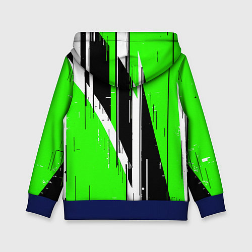 Детская толстовка Чёрно-белые вертикальные полосы на зелёном фоне / 3D-Синий – фото 2