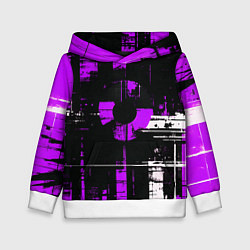 Толстовка-худи детская Фиолетово-белый гранж на чёрном фоне, цвет: 3D-белый