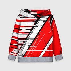 Толстовка-худи детская Чёрно-белые глитч полосы на красном фоне, цвет: 3D-меланж