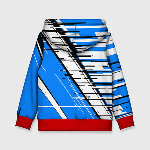 Детская толстовка Чёрно-белые глитч полосы на синем фоне / 3D-Красный – фото 2