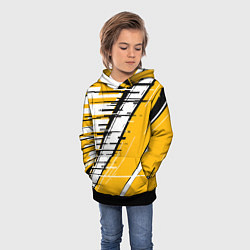 Толстовка-худи детская Чёрно-белые глитч полосы на жёлтом фоне, цвет: 3D-черный — фото 2