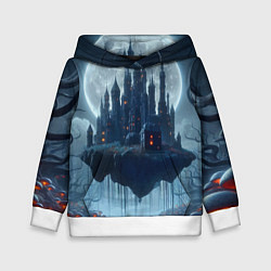 Толстовка-худи детская Замок Дракулы и неоновые грибы - нейроарт фантазия, цвет: 3D-белый