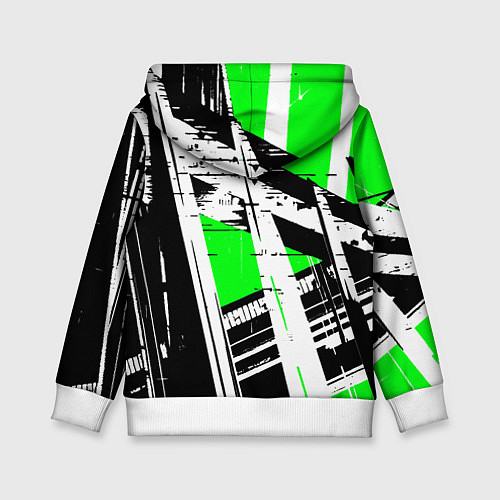 Детская толстовка Чёрно-белые абстрактные линии на зелёном фоне / 3D-Белый – фото 2